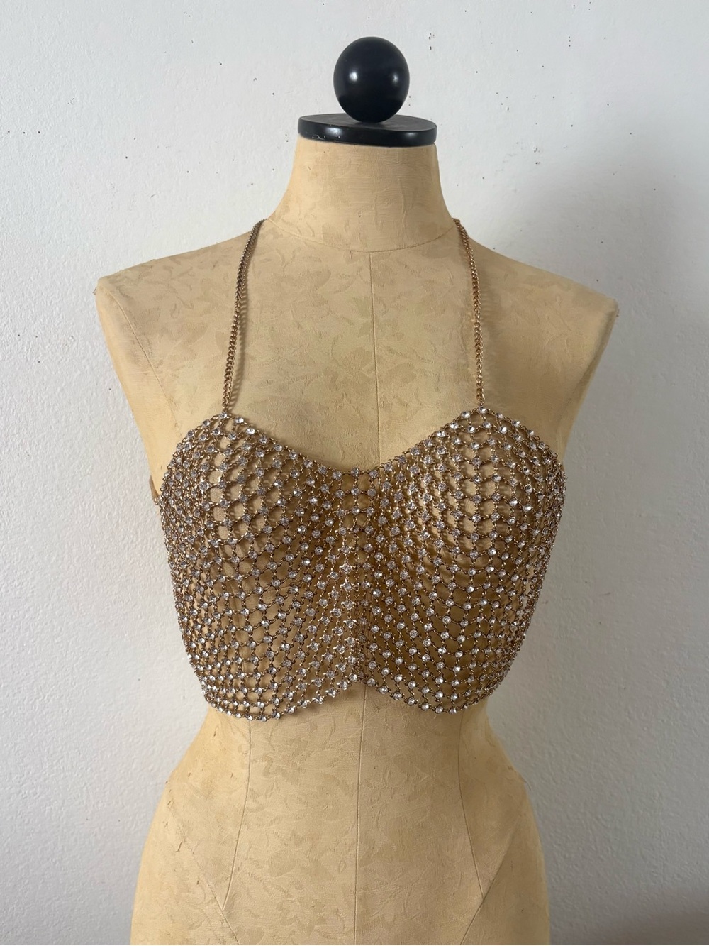 Y2K rhinestone chain mesh top one size glam festival costume burlesqu